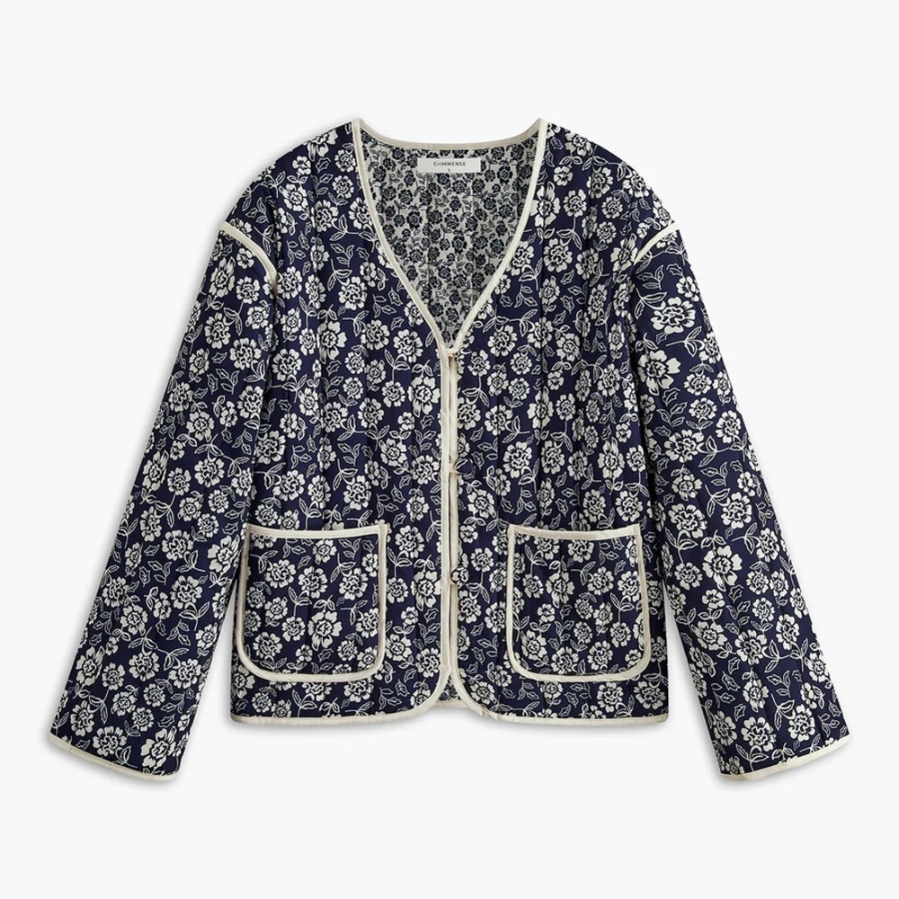 Commense Floral Printed Pockets Winter Coat Size Small EUC